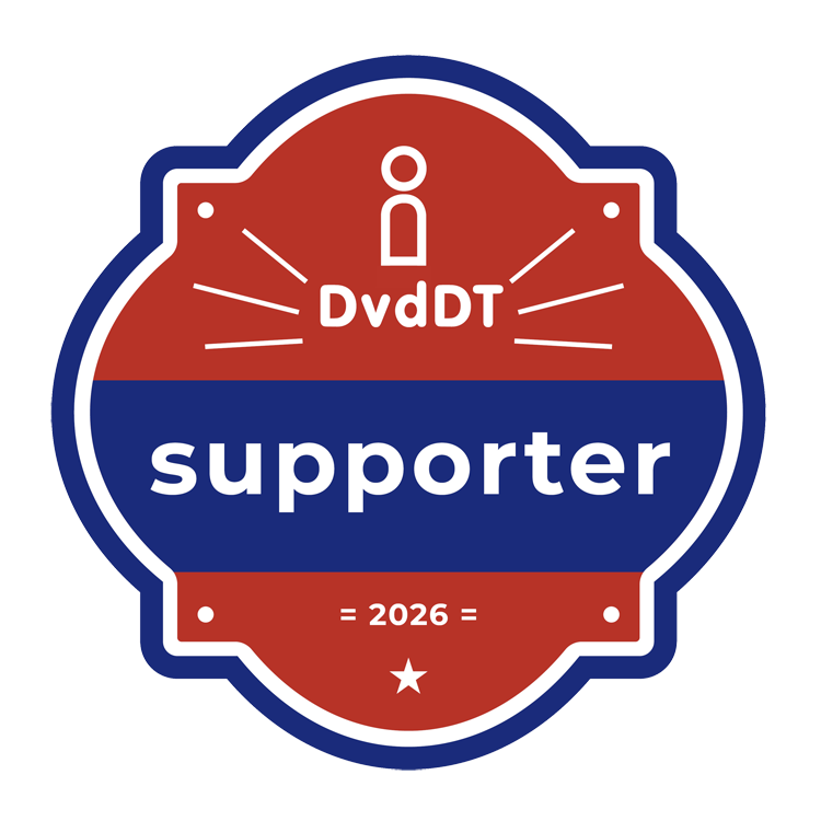 Logo Supporte 2026: een cirkel met vier symmetrisch uitstekende puntjes. Blauwe rand, binnenin rood. Eronder een blauwe banner met erin in wit het woord supporter.